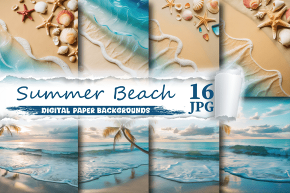 Summer Beach Digital Paper Backgrounds