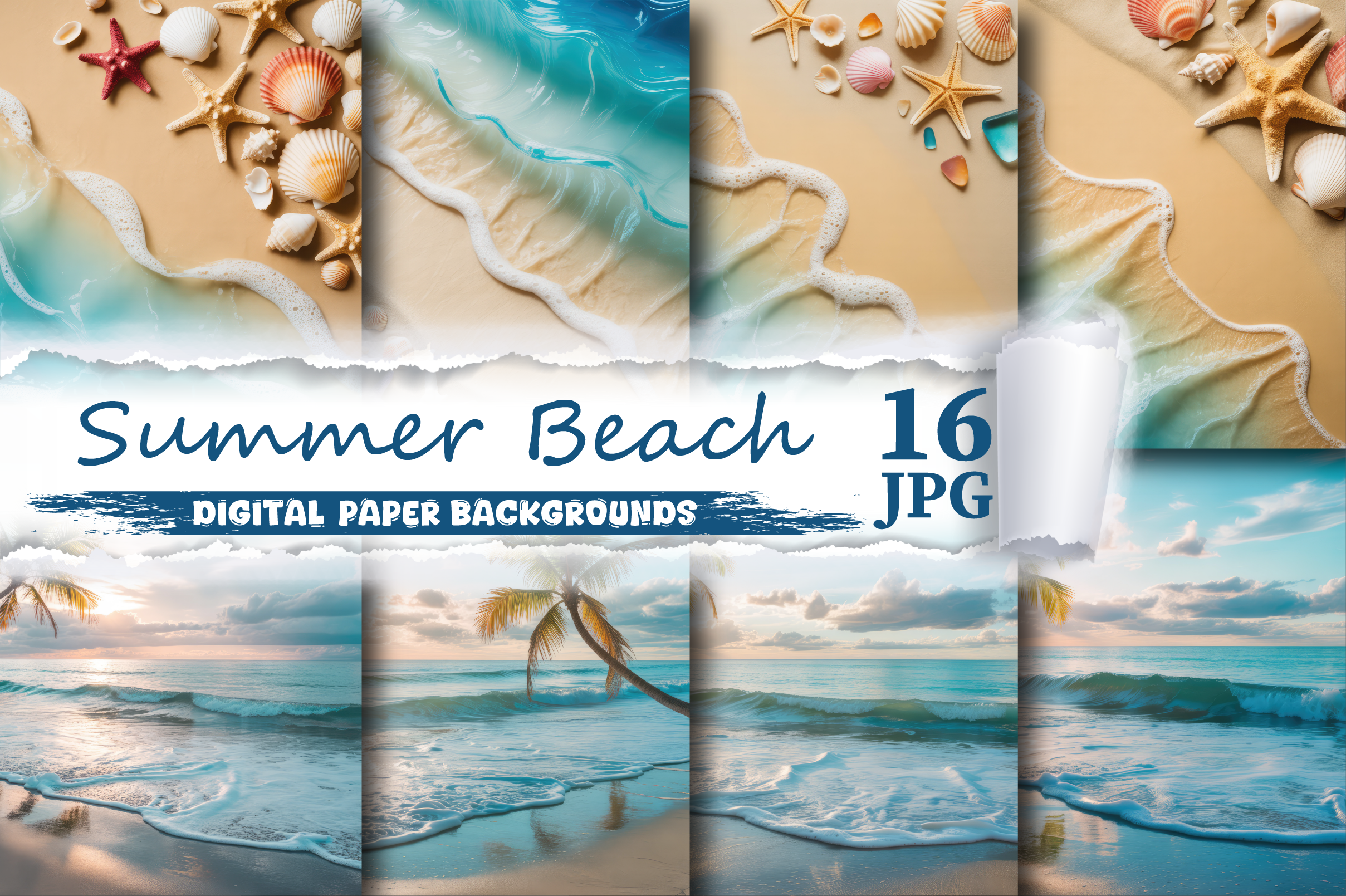 Summer Beach Digital Paper Backgrounds