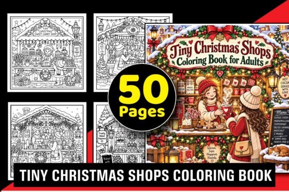 Tiny Christmas Shops Adult Coloring Book