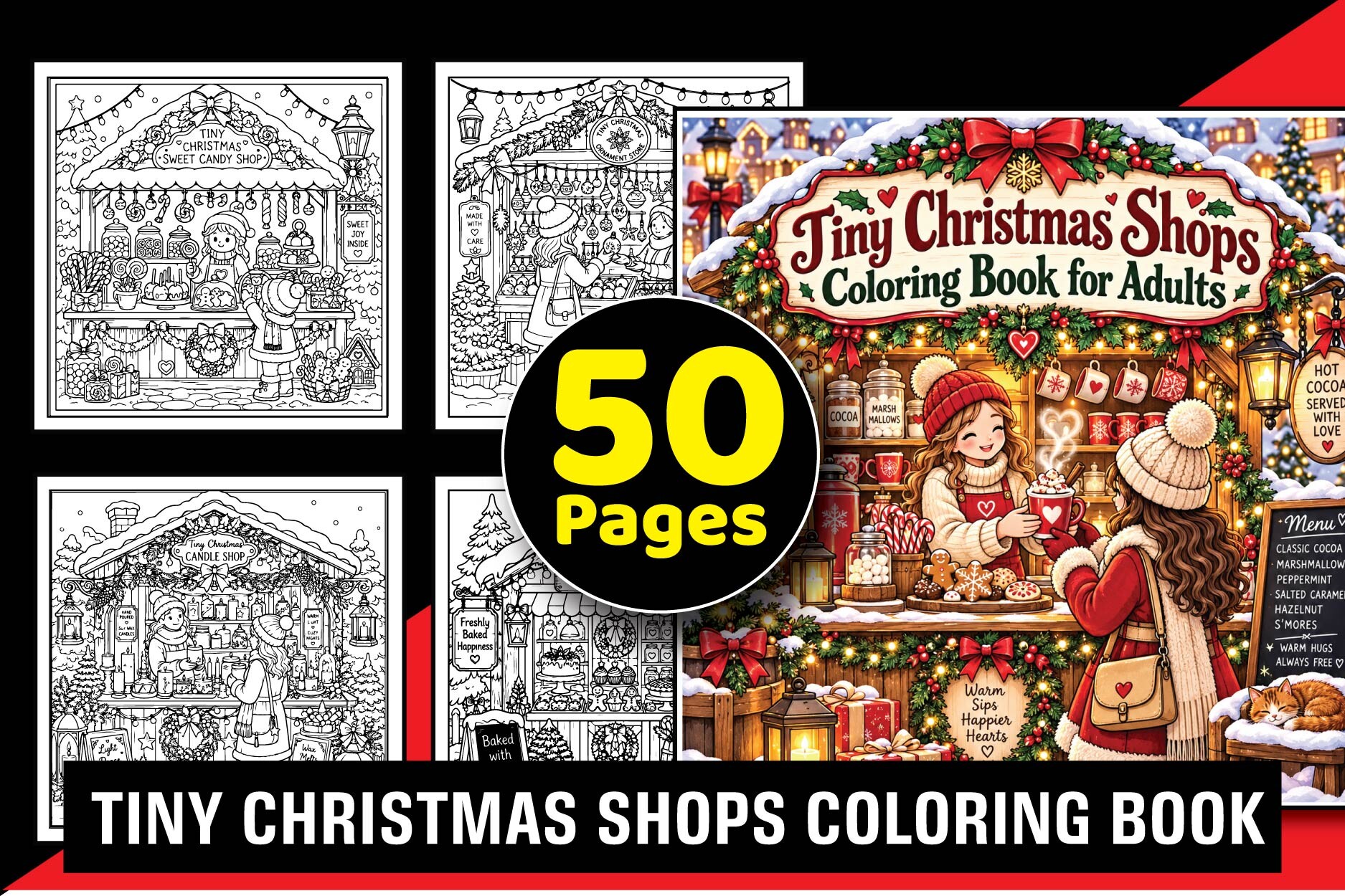 Tiny Christmas Shops Adult Coloring Book