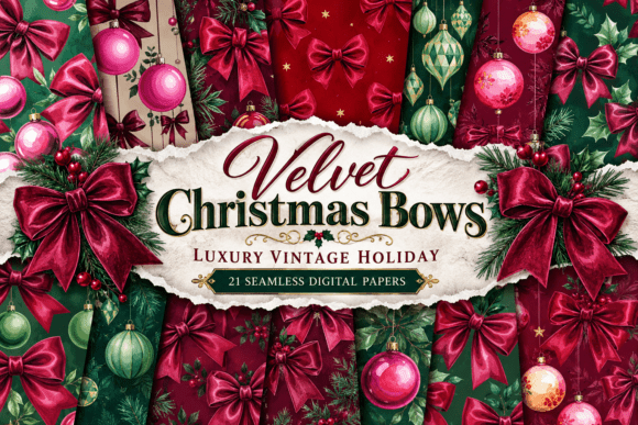 Velvet Christmas Bows Luxury Vintage