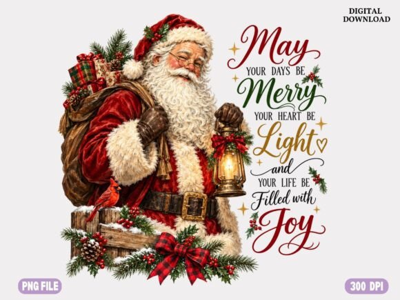Vintage Santa Christmas PNG, Rustic Gift