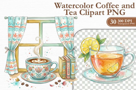 Watercolor Coffee and Tea Clipart PNG