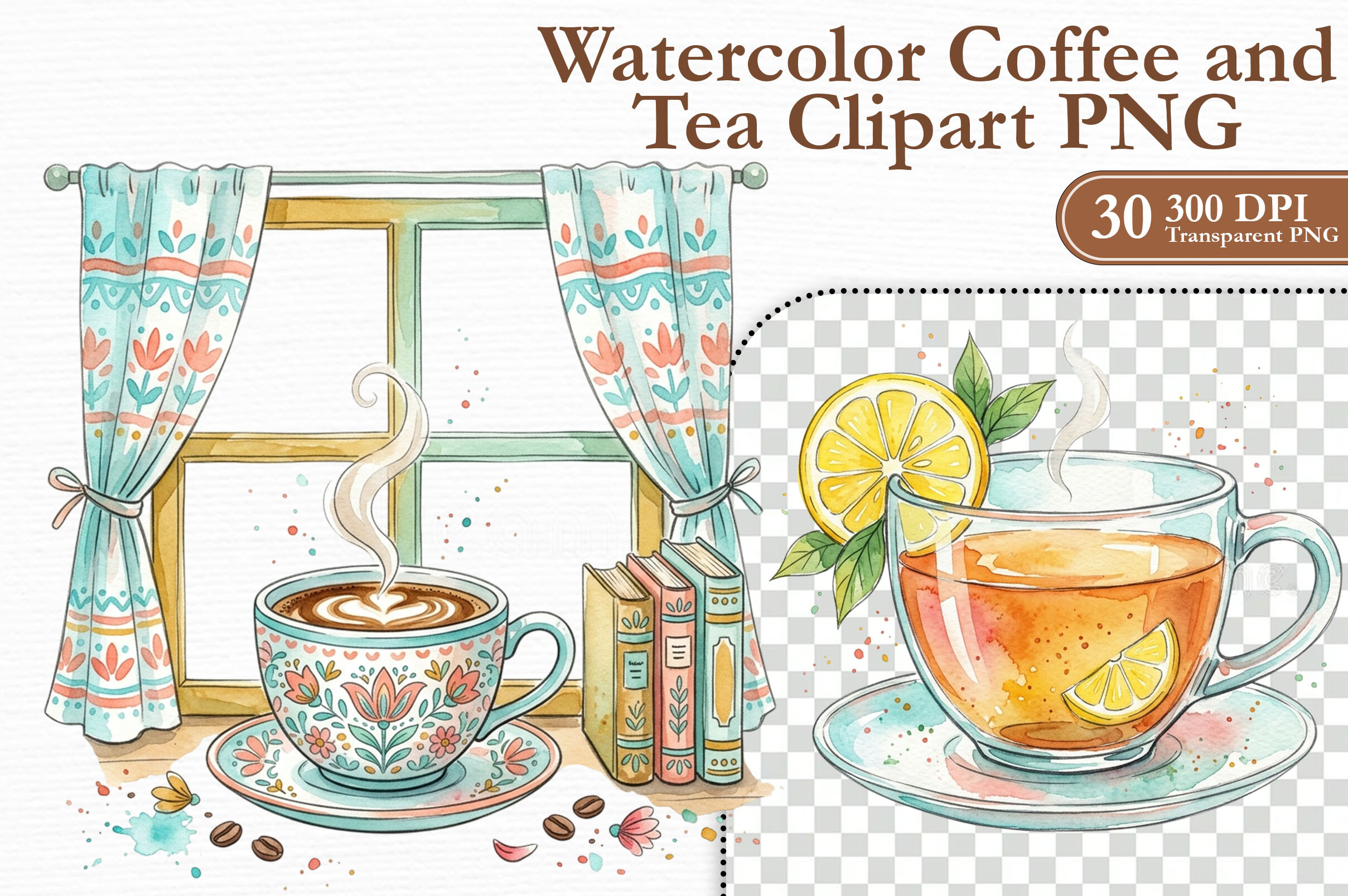 Watercolor Coffee and Tea Clipart PNG