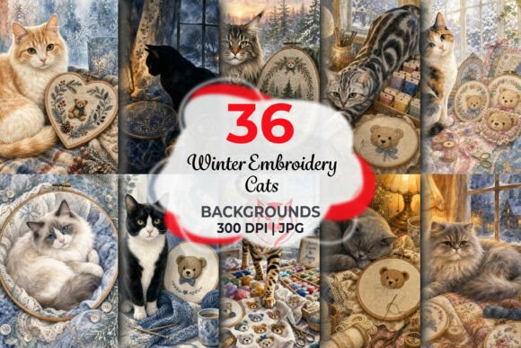 Winter Embroidery Cats Backgrounds