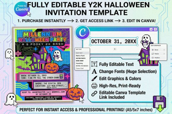 Y2K Halloween Party Canva Invite