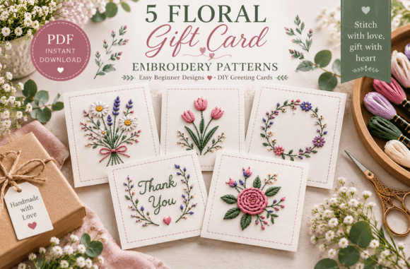 5 Floral Gift Card Embroidery Patterns