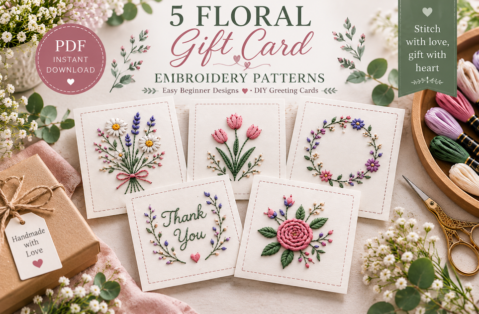 5 Floral Gift Card Embroidery Patterns