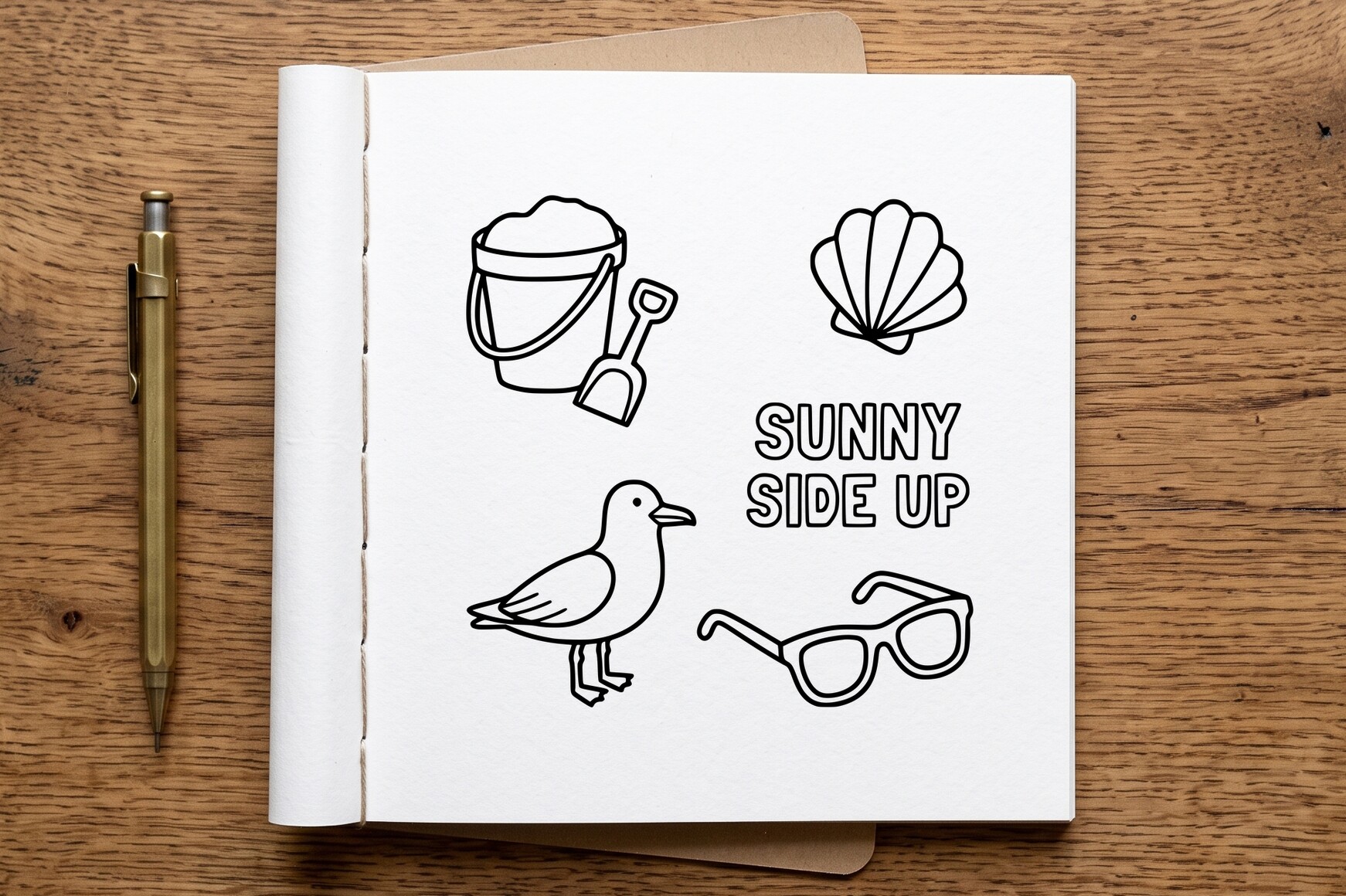 Beach Fun Coloring Page Line Art