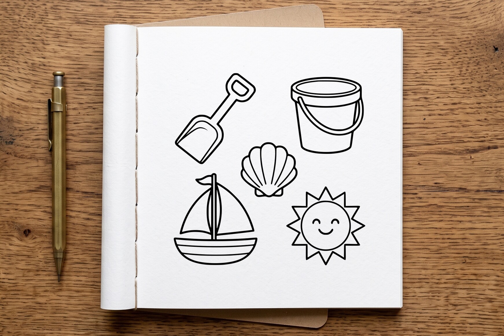 Beach Toys Sun Coloring Page Line Art