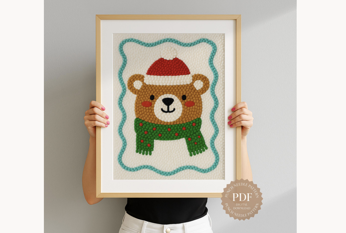 Bear in Scarf Punch Needle Pattern