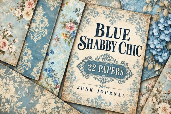 Blue Hydrangea and Damask Junk Journal