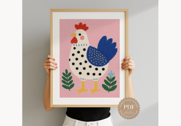 Blue Tail Rooster Punch Needle Pattern