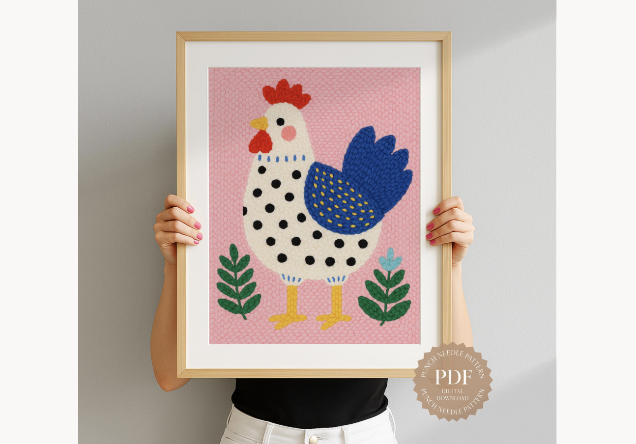 Blue Tail Rooster Punch Needle Pattern