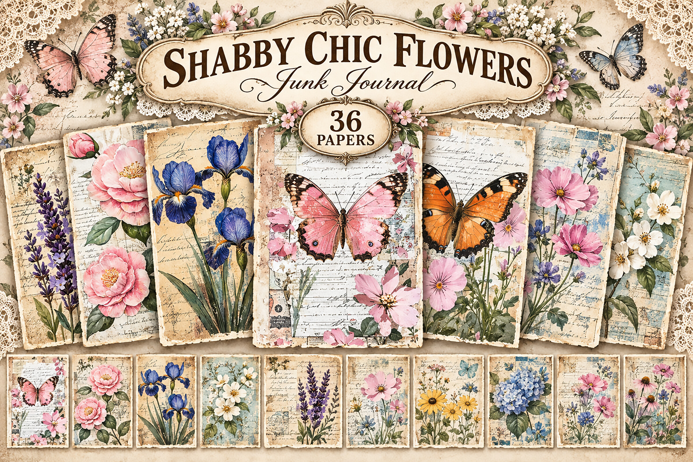 Botanical Flower Junk Journal Papers