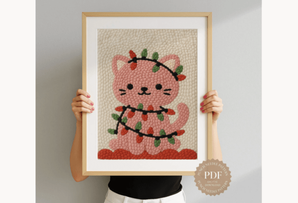 Cat with Lights Punch Needle Pattern