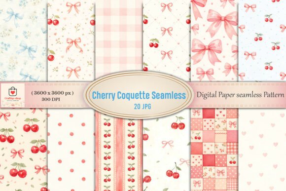 Cherry Coquette Watercolor Digital Paper