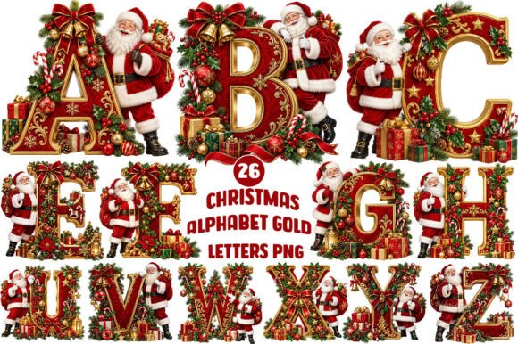 Christmas Alphabet Gold Letters Png