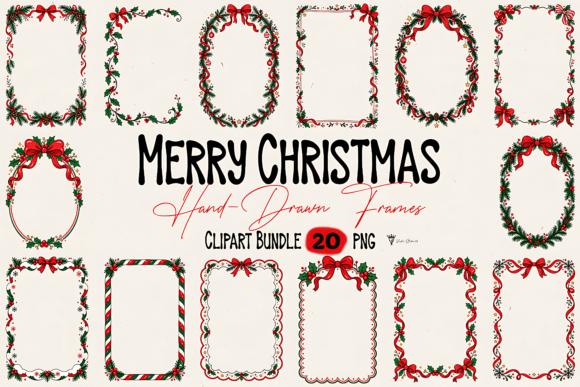 Christmas Hand Drawn Frames PNG Bundle