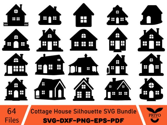 Cottage House Silhouette SVG Bundle