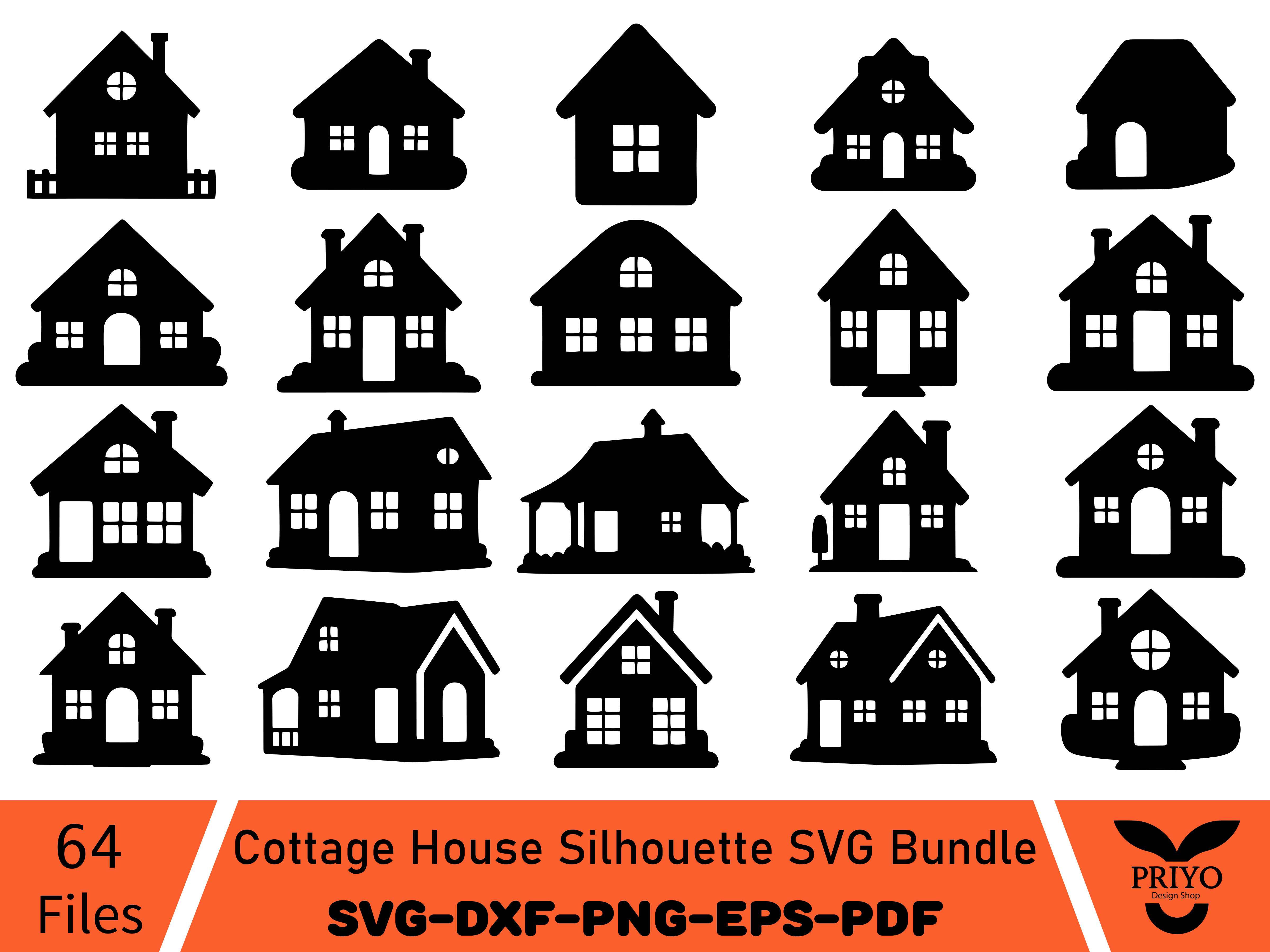 Cottage House Silhouette SVG Bundle