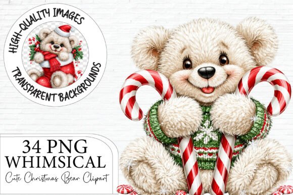 Cute Christmas Bear Clipart PNG Bundle
