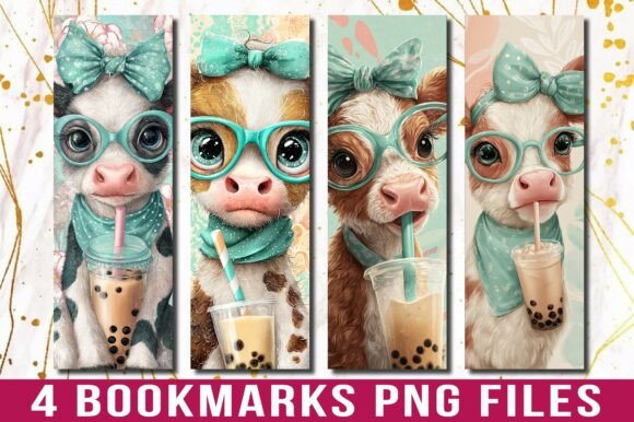 Cute Cow Boba Tea Glasses Bookmark