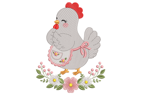 Cute Floral Hen Embroidery Design
