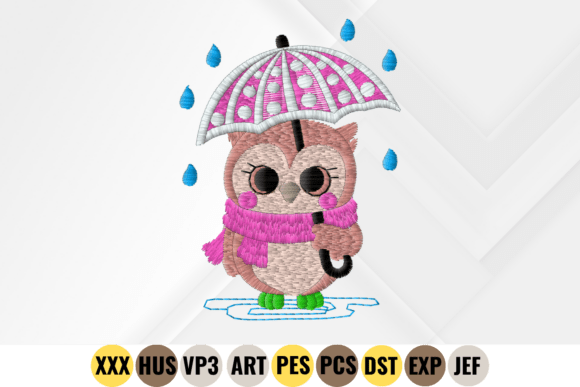 Cute Rainy Day Owl Embroidery Design