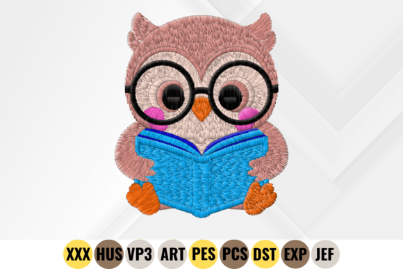 Cute Reading Owl Embroidery Design