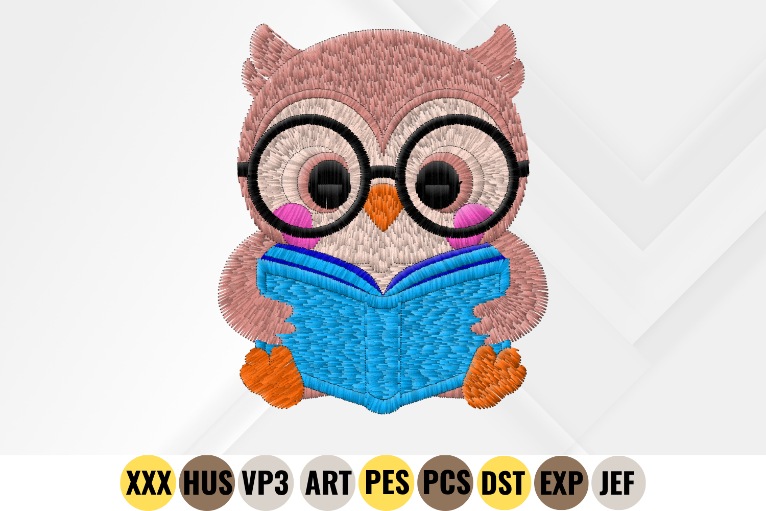 Cute Reading Owl Embroidery Design