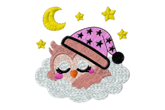 Cute Sleeping Owl on Cloud Embroidery