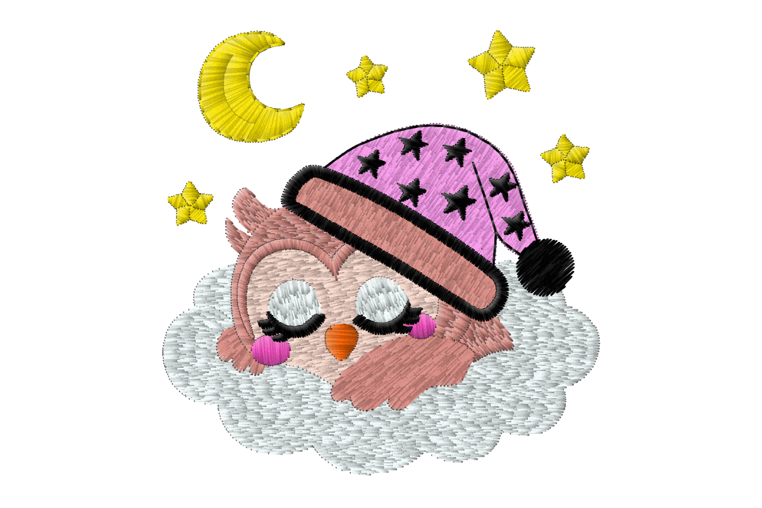 Cute Sleeping Owl on Cloud Embroidery