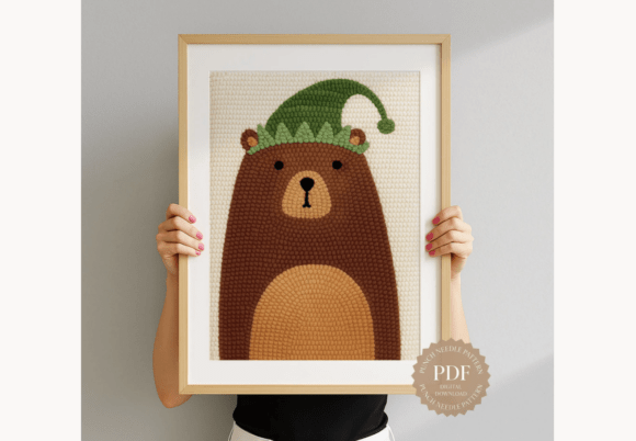 Elf Hat Bear Punch Needle Pattern
