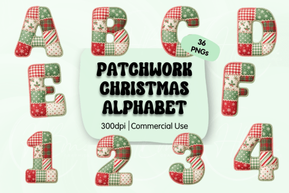 Faux Patchwork Christmas Alphabet Graphic Illustrations By HBM Clipart