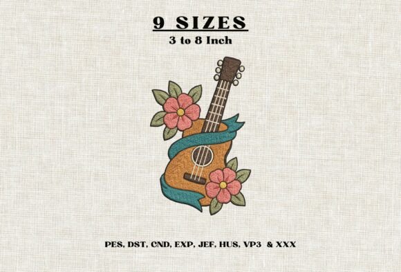 Floral Acoustic Guitar Embroidery DST