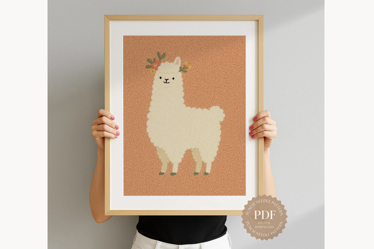 Floral Llama Punch Needle Pattern