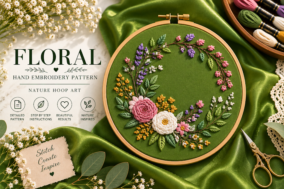 Floral Nature Hoop Art Hand Embroidery