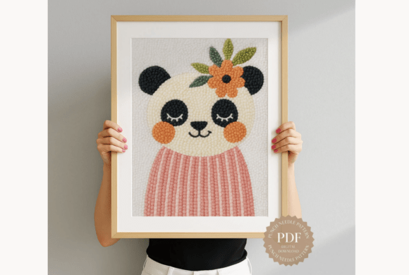Floral Panda Punch Needle Pattern