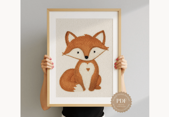 Fox with Heart Punch Needle Pattern