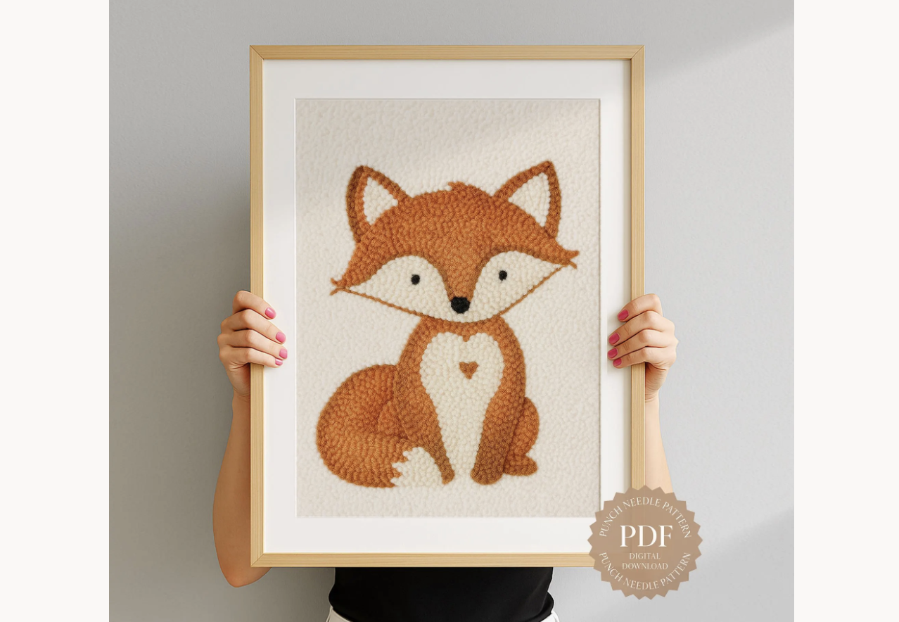 Fox with Heart Punch Needle Pattern