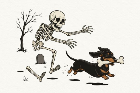 Funny Skeleton Halloween Dachshund PNG