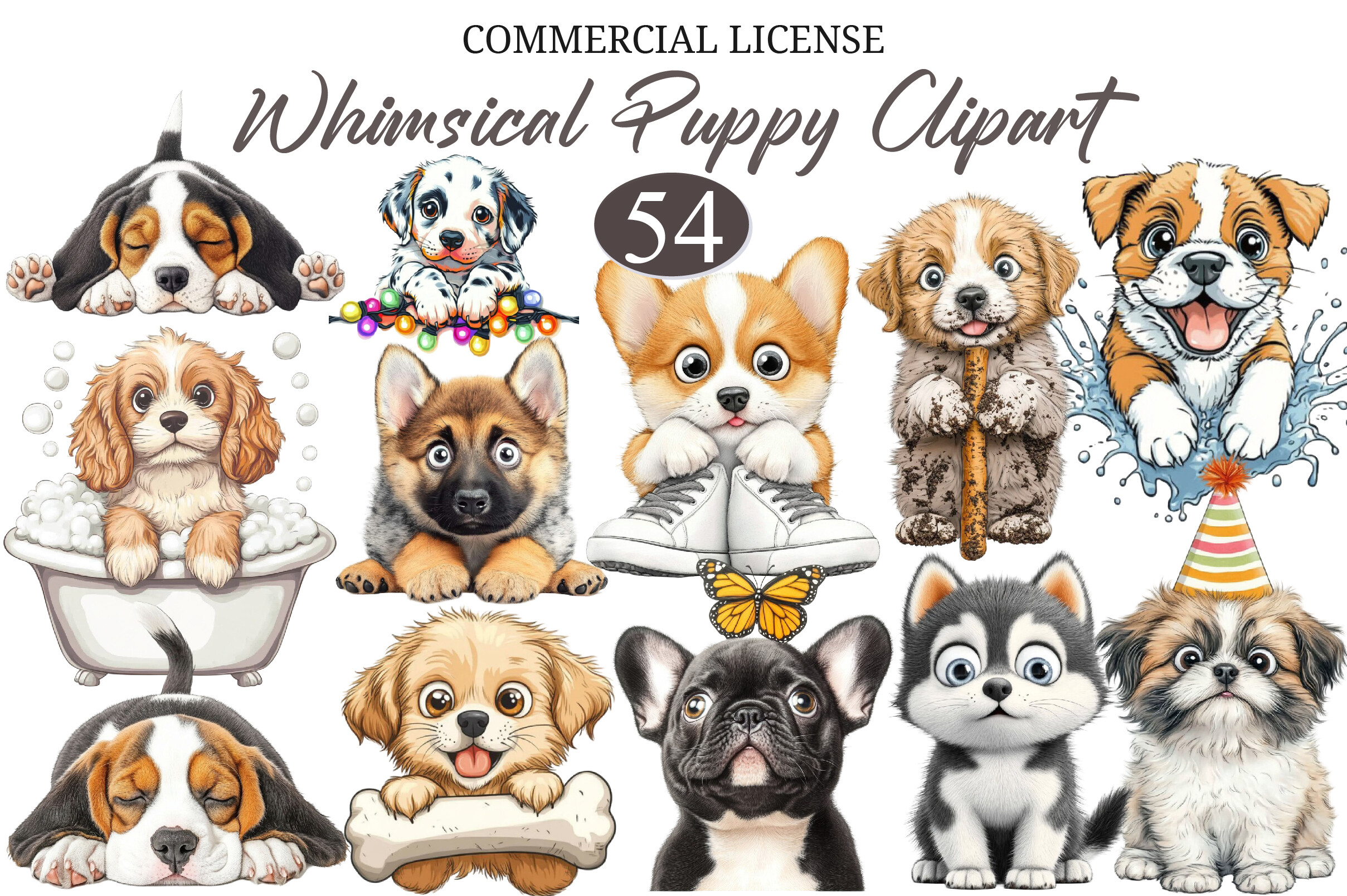 Funny Whimsical Puppy Clipart