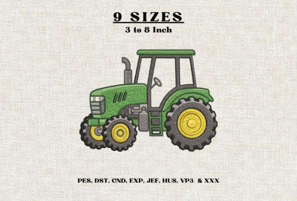Green Farm Tractor Machine Embroidery