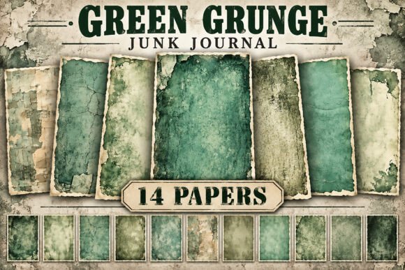 Green Grunge Texture Junk Journal Papers