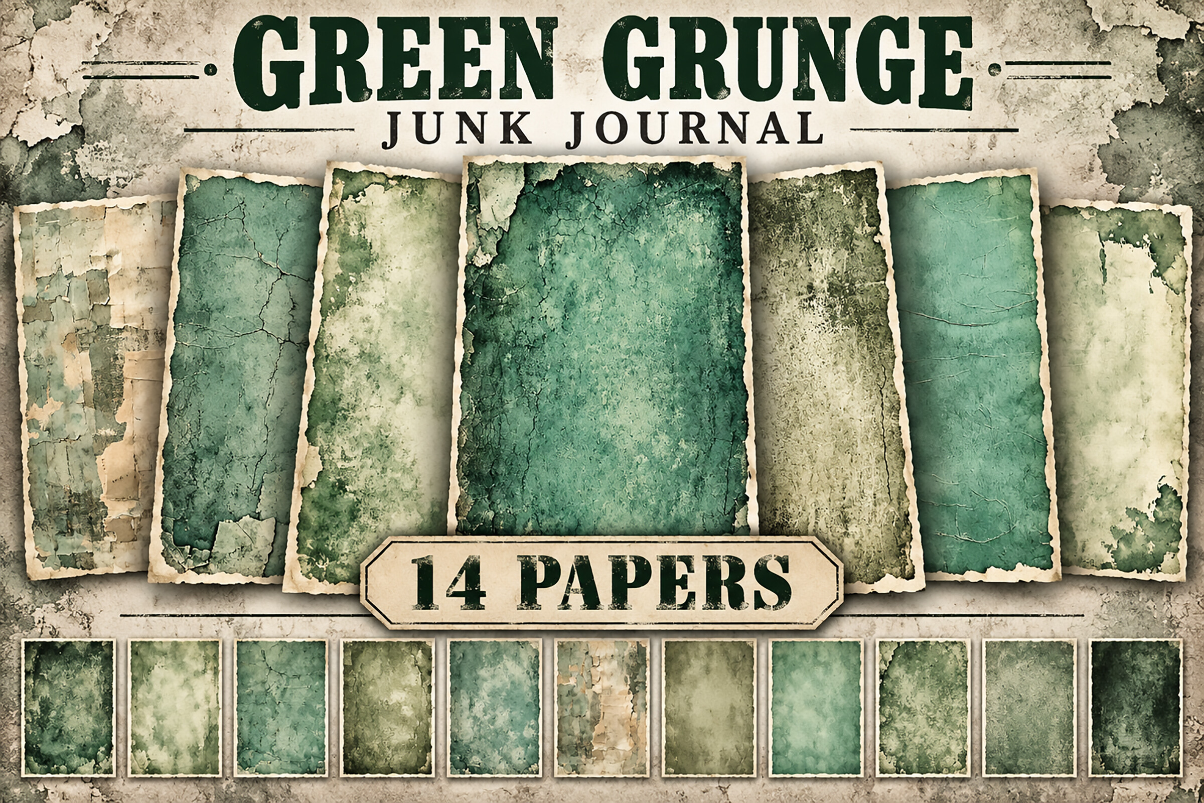 Green Grunge Texture Junk Journal Papers