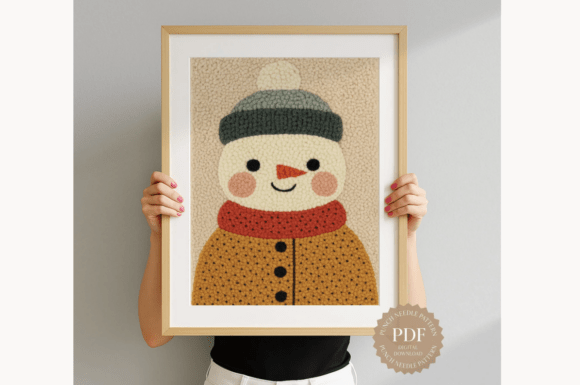 Green Hat Snowman Punch Needle Pattern