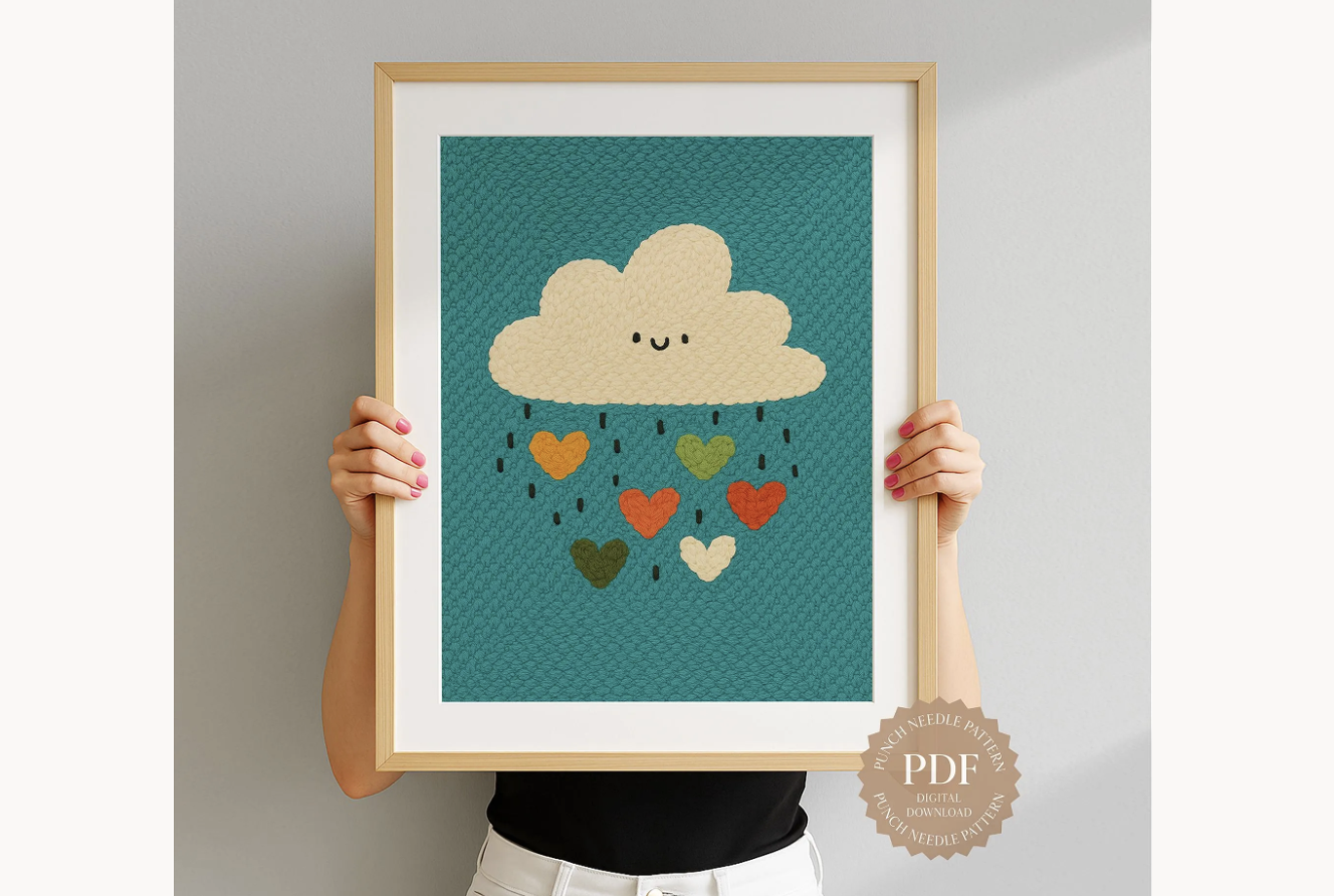 Heart Rain Cloud Punch Needle Pattern