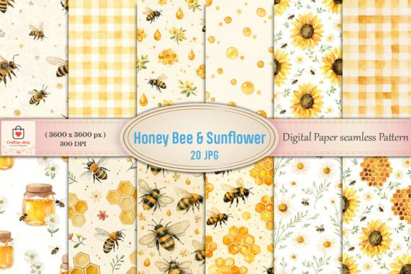 Honey Bee & Sunflower Watercolor Bundle