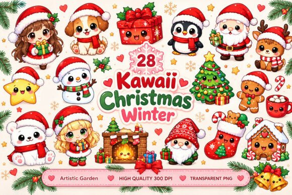 Kawaii Christmas Winter Clipart Bundle